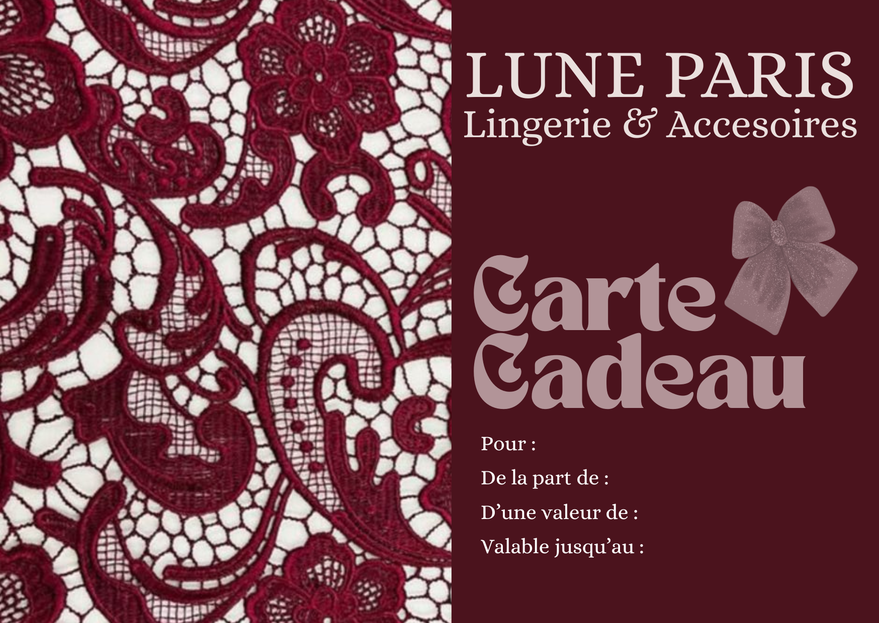 Carte cadeau LUNE PARIS "Le Plaisir d'Offrir, la Liberté de Choisir"